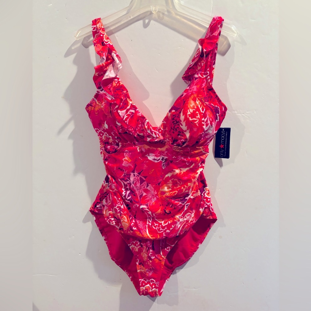 LAUREN Ralph Lauren NWT Sz 14 Red/Pink Floral Swimwear